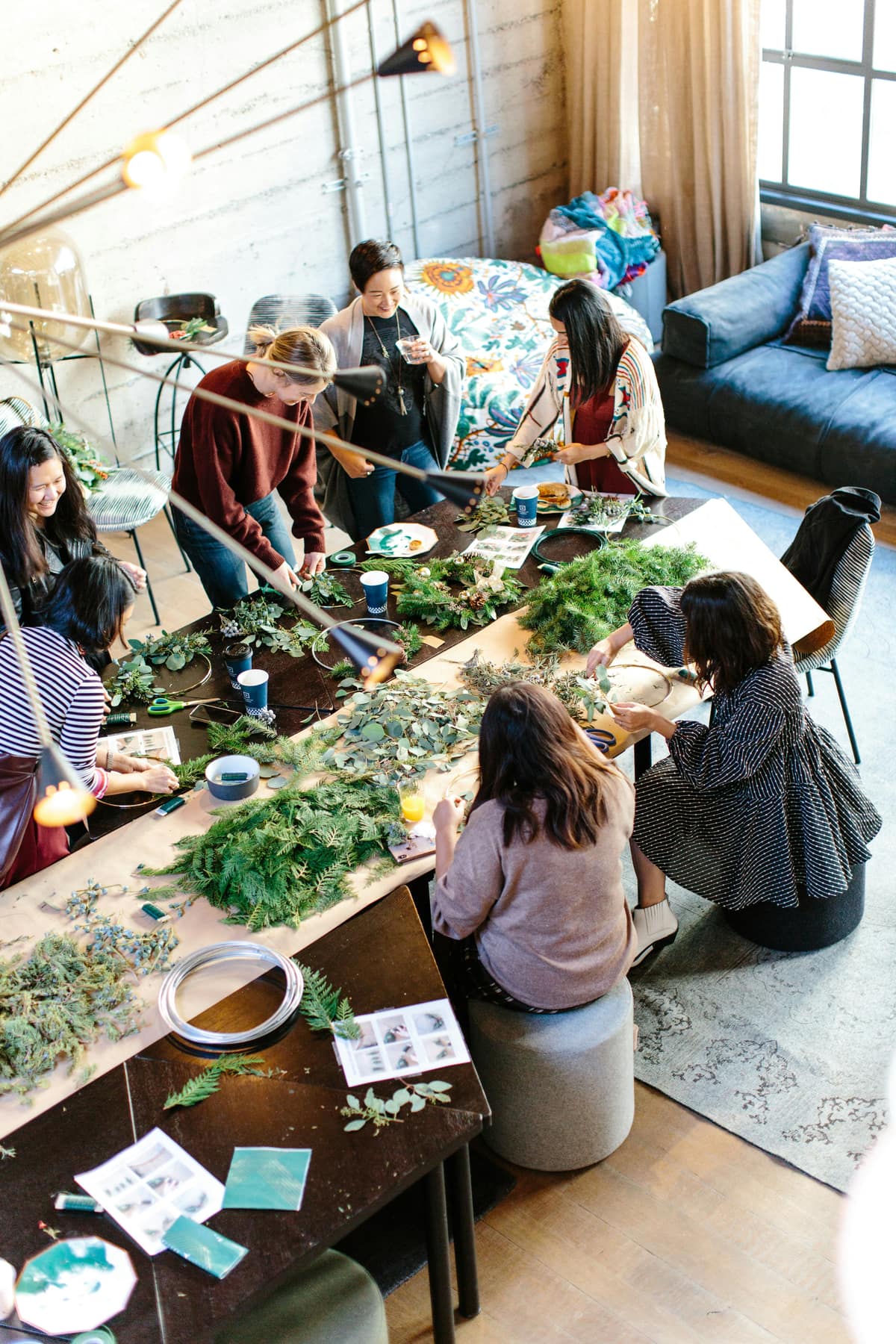 A craft group making things together
