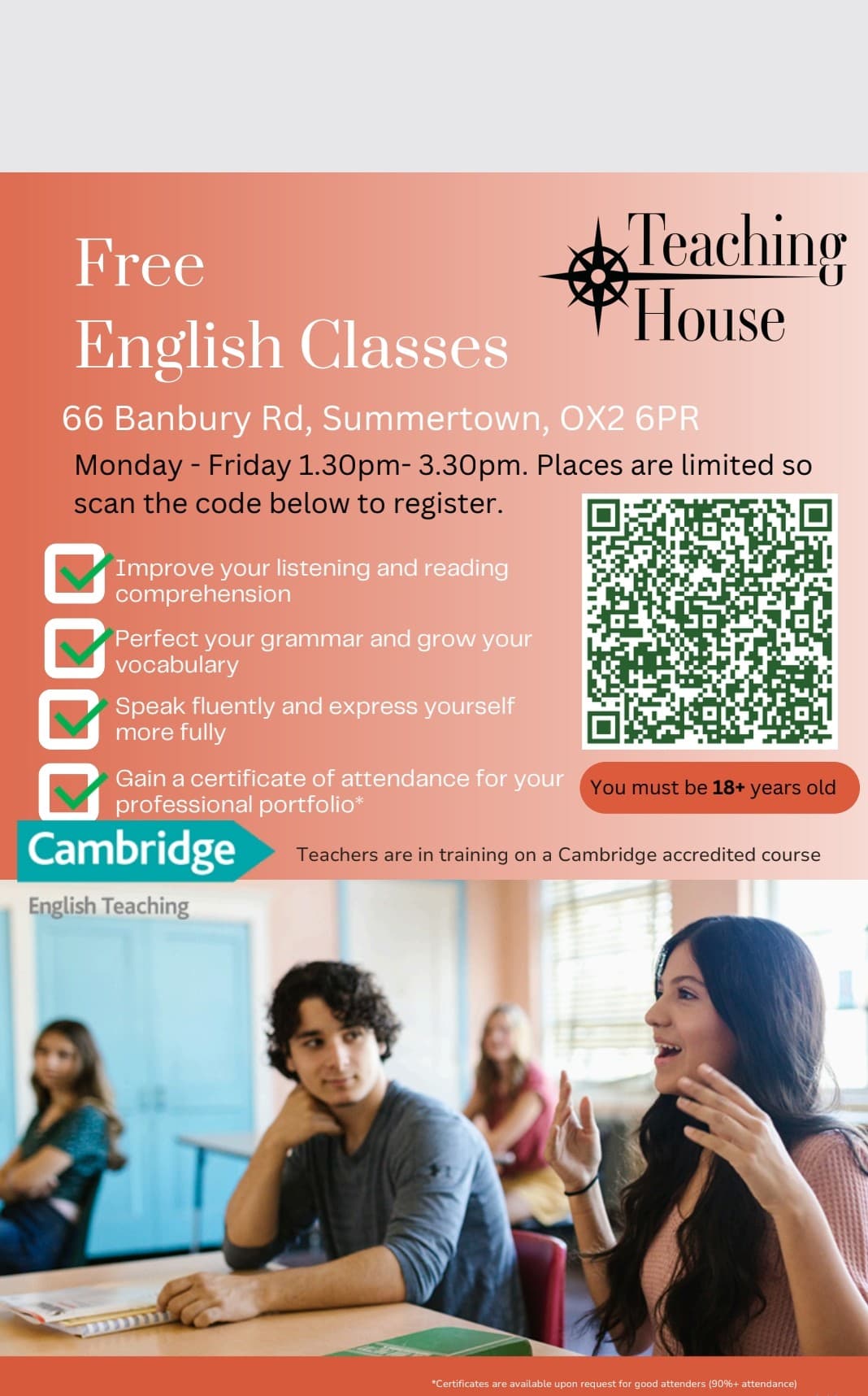 Free English Lessons in Central Oxford - 17 August to 11 September.