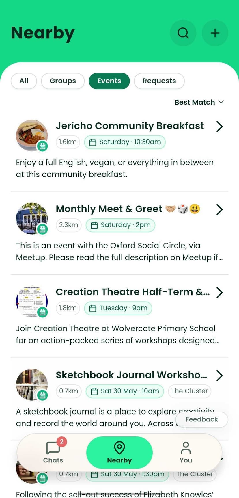 Neya app showing local events
